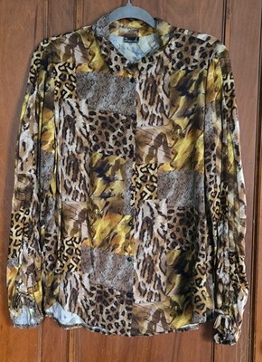 Barbara Lebek (Germany) Sz 42 - Long Sleeve Blocked Animal Print Blouse NWT