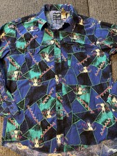 Vintage Wrangler Brushpopper 17.5 x 35 Longhorn Skull Western Shirt XL 90s