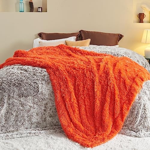 Fuzzy Faux Fur Throw Blanket Super Soft Cozy Plush Fuzzy Throw(50"x60") Orange - Picture 3 of 7