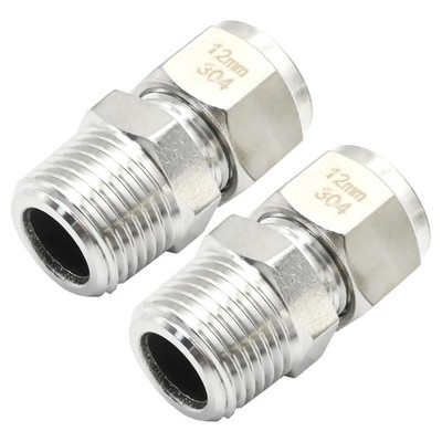 1/2 Inch Tube OD x 1/2 NPT Male Coupler Compression Tube Fittings 304 SS 2 PCS