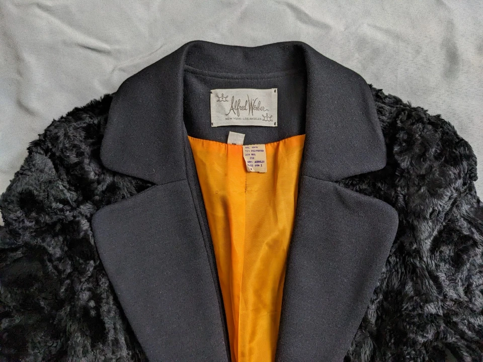 Винтажный женский бархатный блейзер Alfred Werber размер 14 черный 60-е искусственный мех классический - Изображение 3 из 4