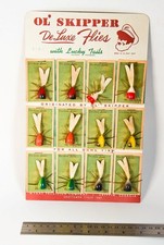 Vintage Ol Skipper Deluxe Flies Dealer Card Antique Fly Fishing Lures CB13