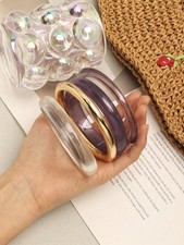 4pcs Purple Acrylic Bangle Set Retro Minimalist Women Fashion Jewelry