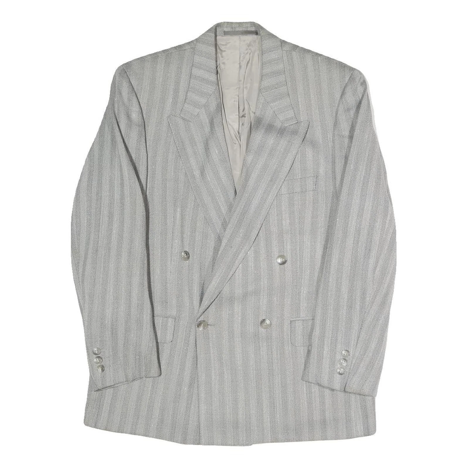 Mens Grey Button Jacket M Polyester Blend Striped Classic Fit Formal Blazer