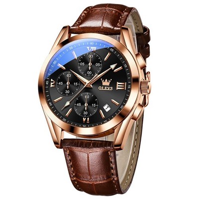 OLEVS Herrenuhr Lederband Mondphase Casual Klassisch Analog Quarz Kalender
