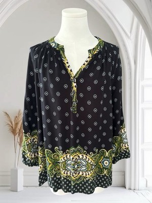 Cato Est. 1946 Notched V-Neck 3/4 Sleeve Top-Size XL-Cute Print