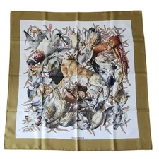 Vintage HERMES Silk Scarf Gibiers Game Animals Print Rabbits Birds Linares