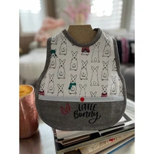 NEW Upcycled Baby Bib Apron 6-12 mos: Flannel Bunny Bib Front Pocket Reversible