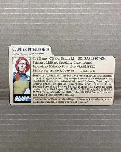 GI Joe Scarlett Counter Intelligence File Card Only Vintage Hasbro 1982-83