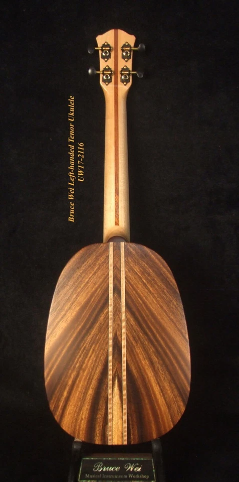 Bruce Wei Left-handed Acacia Pineapple Tenor Ukulele, Turtle Soundhole UW17-2116 - Image 3 of 4