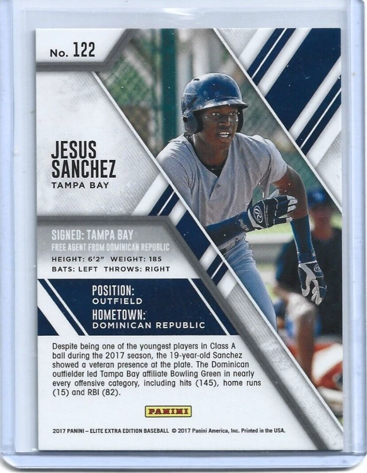 Jesus Sanchez-Tampa Bay-2017 Elite Extra Edition Aspirations Red #122 (17/150) - Image 2 of 2
