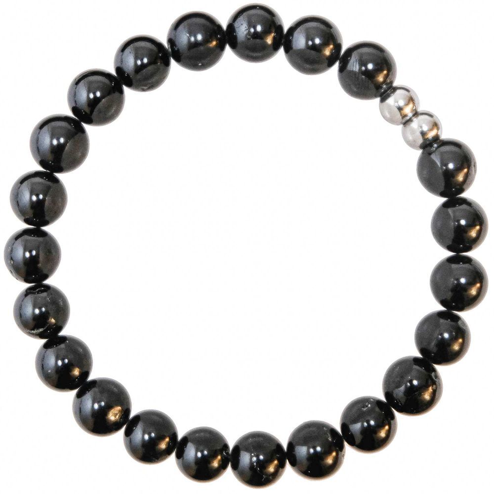Bracelet en spinelle noir de 8 mm d'une qualité joaillerie rare