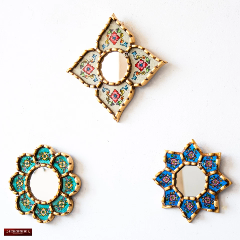 Small Accent Wall Mirror set 3, Decorative Colorful mirror of 6" for room decor - Image 3 of 4