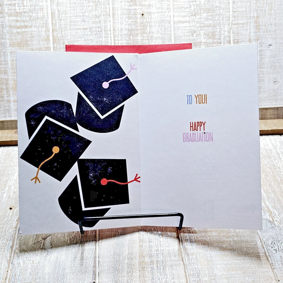 Recycled Paper Greetings Graduation Card Congrats High Fives Caps Black - Image 4 of 4