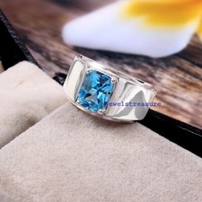 Natural Blue topaz Gemstone with 925 Sterling Silver Ring for Men's J344
