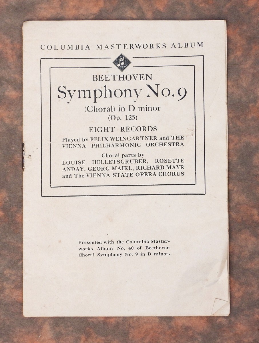 COLUMBIA BEETHOVEN SYMPHONY D MINOR FELIX WEINGARTNER 78 RPM