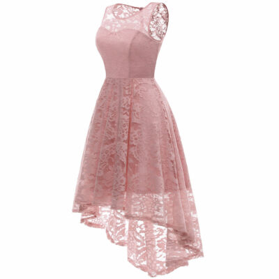US stock lace low high elegant bridesmaid cocktail party dresses pink white  | eBay