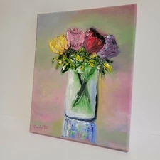 Original Flower Vase Oil Painting OOAK Modern Contemporary CarlottaART 8x10" #4