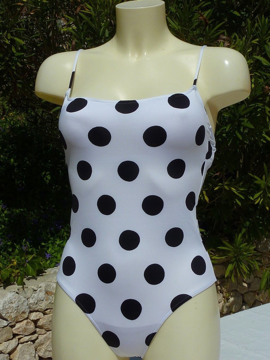 Maillot De Bain 1 Pièce Andres Sarda Blanc à Pois Noir - Bonnet B Taille 95B - Neuf Avec étiquettes