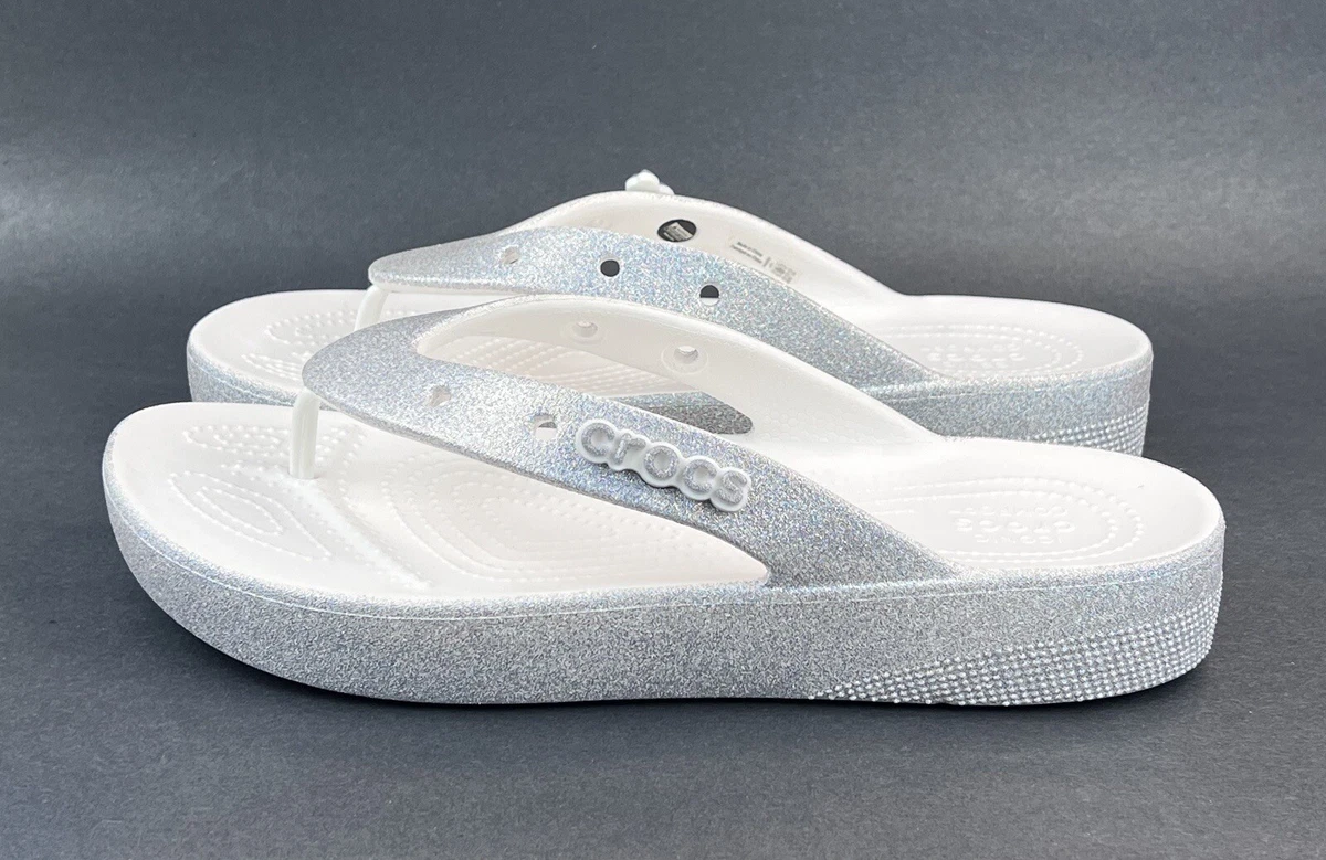 Silver croc deals flip flops
