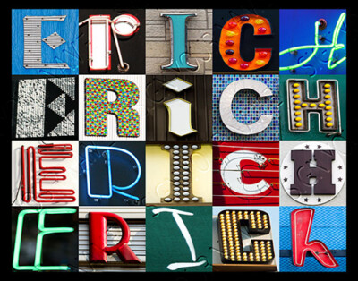 ERICH Name Poster featuring photos of actual sign letters