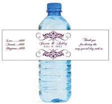 100 Elegant White Wedding Anniversary Engagement Party Water Bottle Labels 8"x2"