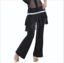 Long Pants with skirt Belly Dance Costumes Yoga Latin Black Gold/Black Silver 06