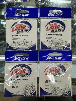 Eagle Claw Lazer Sharp Hooks L2GLU-8 Qty 25/Pack - BUNDLE OF 4! Brand New!