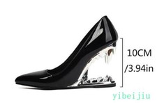Women's Point Toe Slip on Clear High Wedge Heel Party Pumps Patent Leather Shoes