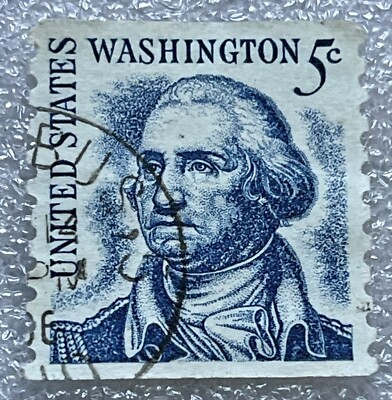 5¢ U.S. POSTAGE ジョージ・ワシントン 使用済み切手 1967 George Washington Five Cent Blue United States Postage Stamp