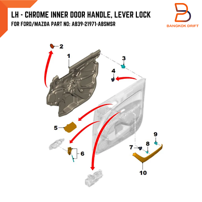 LH Chrome Inner Door Handle For Ford Ranger PX T6 2012-2021 AB39