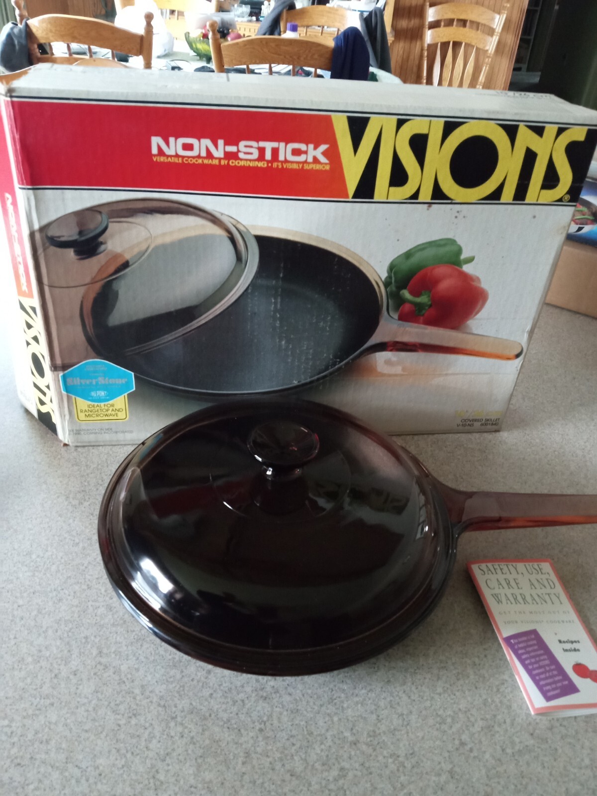 10 Inch Skillet Amber Visions Corning Vision Ware NonStick Fry Pan USA