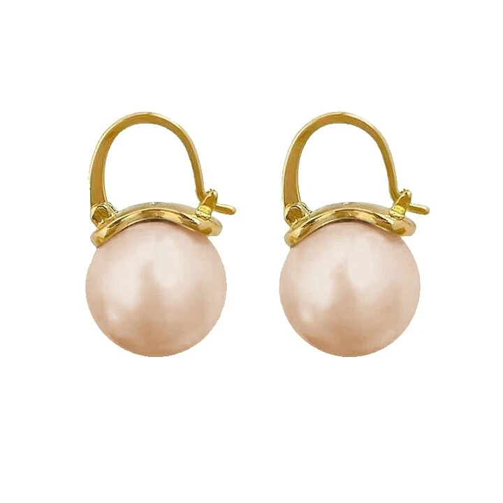 Chapado en Oro Amarillo Perla Huggie Pendientes de Moda