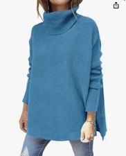 Women's Anrabess Oversized Batwing High Low Turtleneck Sweater Size Small