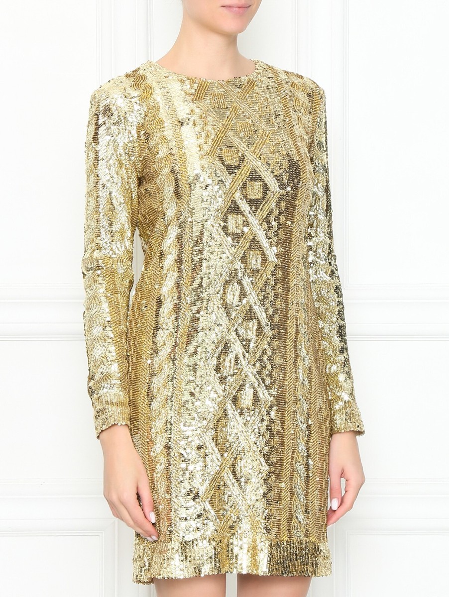 Max Mara - gold mini sequin dress with long sleeves (UK=XL) | eBay UK