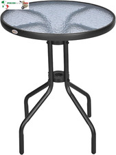 Tavolo Rotondo con Piano in Vetro Temperato Tavolino da Giardino Nero, Φ60 x 70c