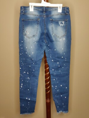 Redfox juniors 11 - 30''W x 30''I denim jeans distressed zip skinny fringe bottoms