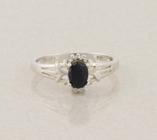 Sterling Silver Natural Dark Blue Sapphire Ring Size 10 1/4