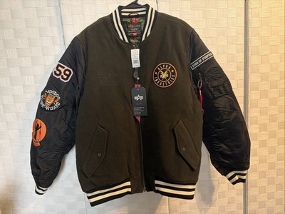 Alpha Industries Wool MA-1 Varsity Bomber Green Jacket Men's Size