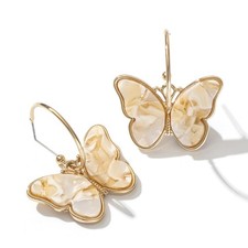 Butterfly Hoop Dangle Earrings for Women Trendy - Dainty Acrylic Large, WHITE