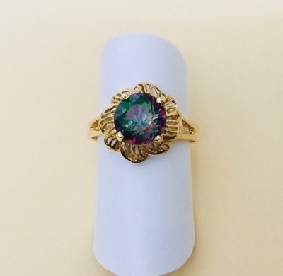 Bezaubernder massiver 14K Gold 2,5 ct. natürlicher mystischer Feuertopas Edelstein Ring NEU