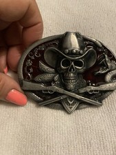Vintage Skull  Crossbones Metal Belt Buckle Biker Rocker Punk Gothic