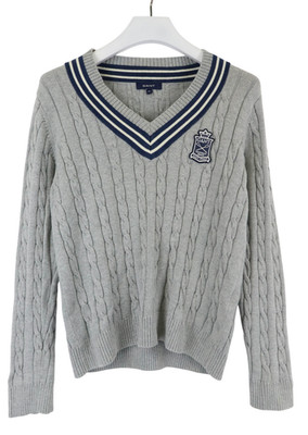 GANT Pullover Herren M Zopfmuster V-Ausschnitt Pullover Sweatshirt Varsity Grau