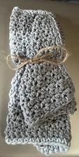 NEW HAND CROCHETED WASH CLOTH AND HAND TOWEL-GRAY & LT GRAY