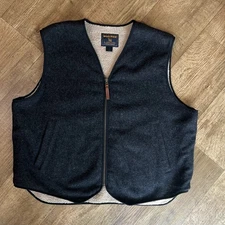 Woolrich 412 Vest Mens Size XL Charcoal Wool Sherpa Lined Hunting Full Zip Vest