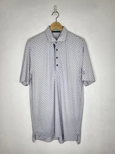 GREYSON Polo Shirt Men's Medium "S" Logo Icon Printed Light Blue