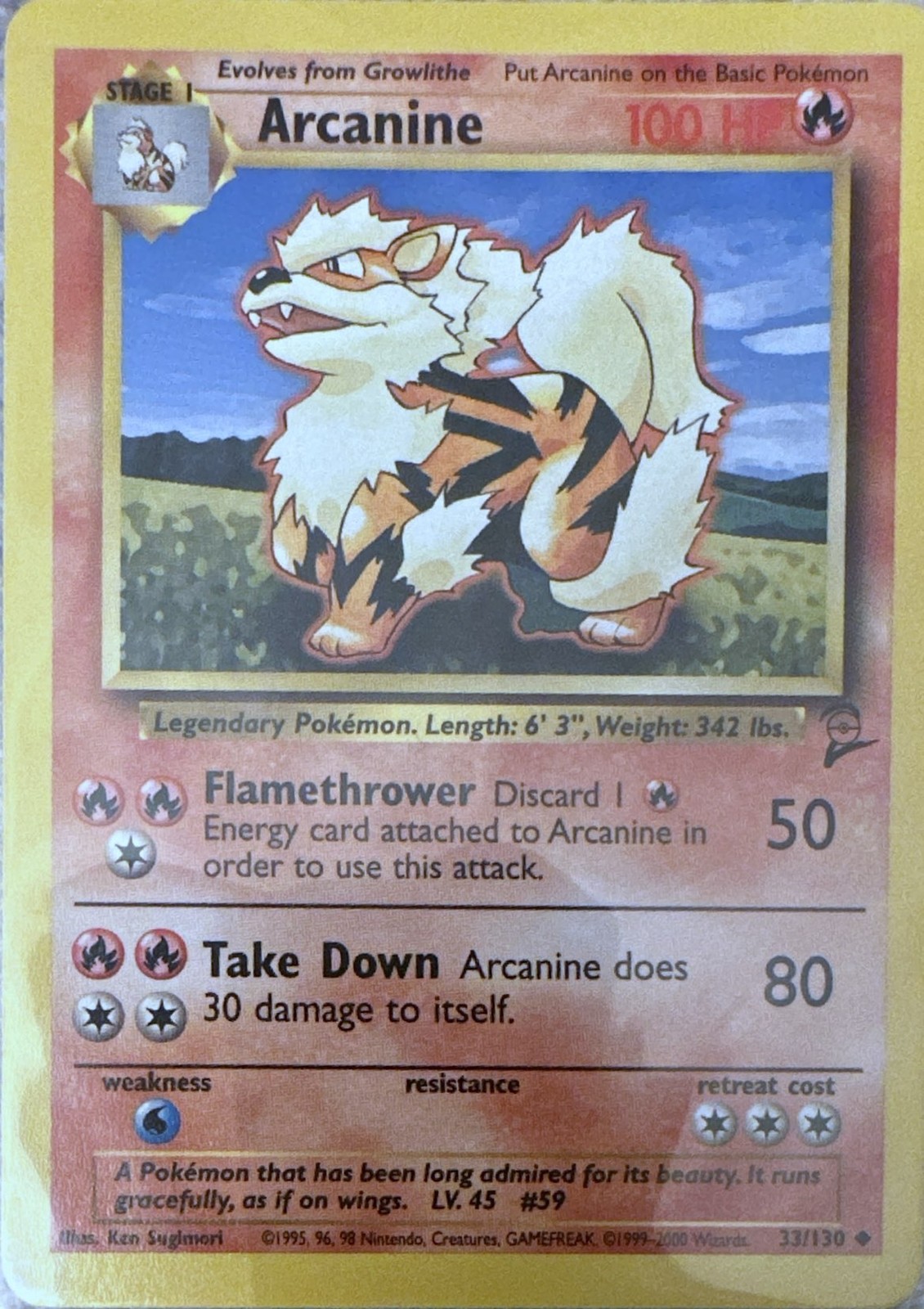 Arcanine 33/130 Uncommon Base Set 2 Pokemon Lightly Played
