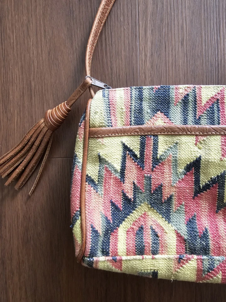 Bolso Bandolera Kilim Vintage Años 80 Años 90 Cuero Suroeste Foto 4 de 4