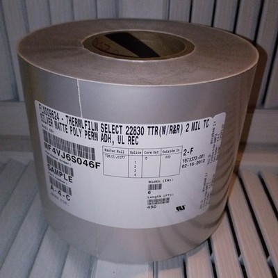 Huge Roll 450' X 6'' 2 MIL Silver Matte Poly Perm Adh UL REC Thermlfilm Flexcon 