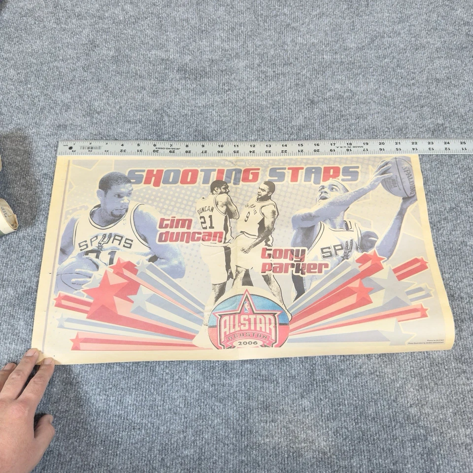 Carteles de periódicos de los San Antonio Spurs Tony Parker Manu Ginóbili Tim Duncan raros Foto 4 de 4